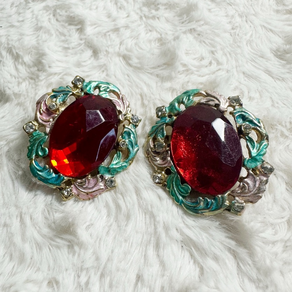 Red Clip On Earrings